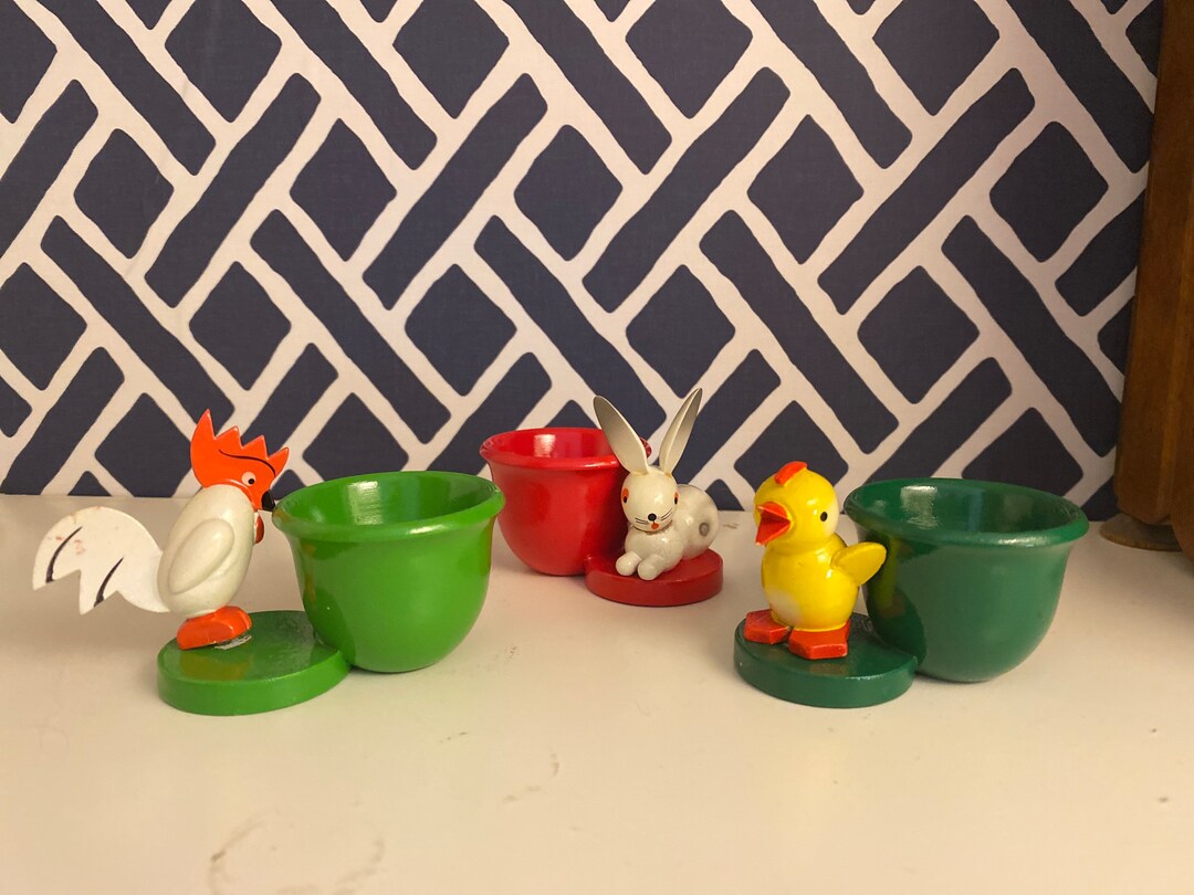 Vintage Ezgerbirge Wooden Egg Cups Holder Set of 3 Etsy