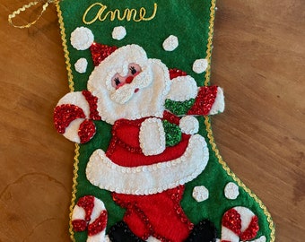 Vintage Bucilla felt and sequin Christmas stocking Santa