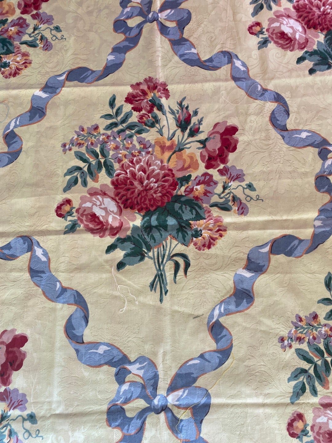 Vintage Designer, Fabric, Remnant Floral, Ribbon Design Etsy