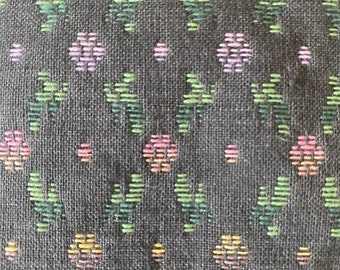 Vintage designer fabric remnant - tiny variegated flowers on black background