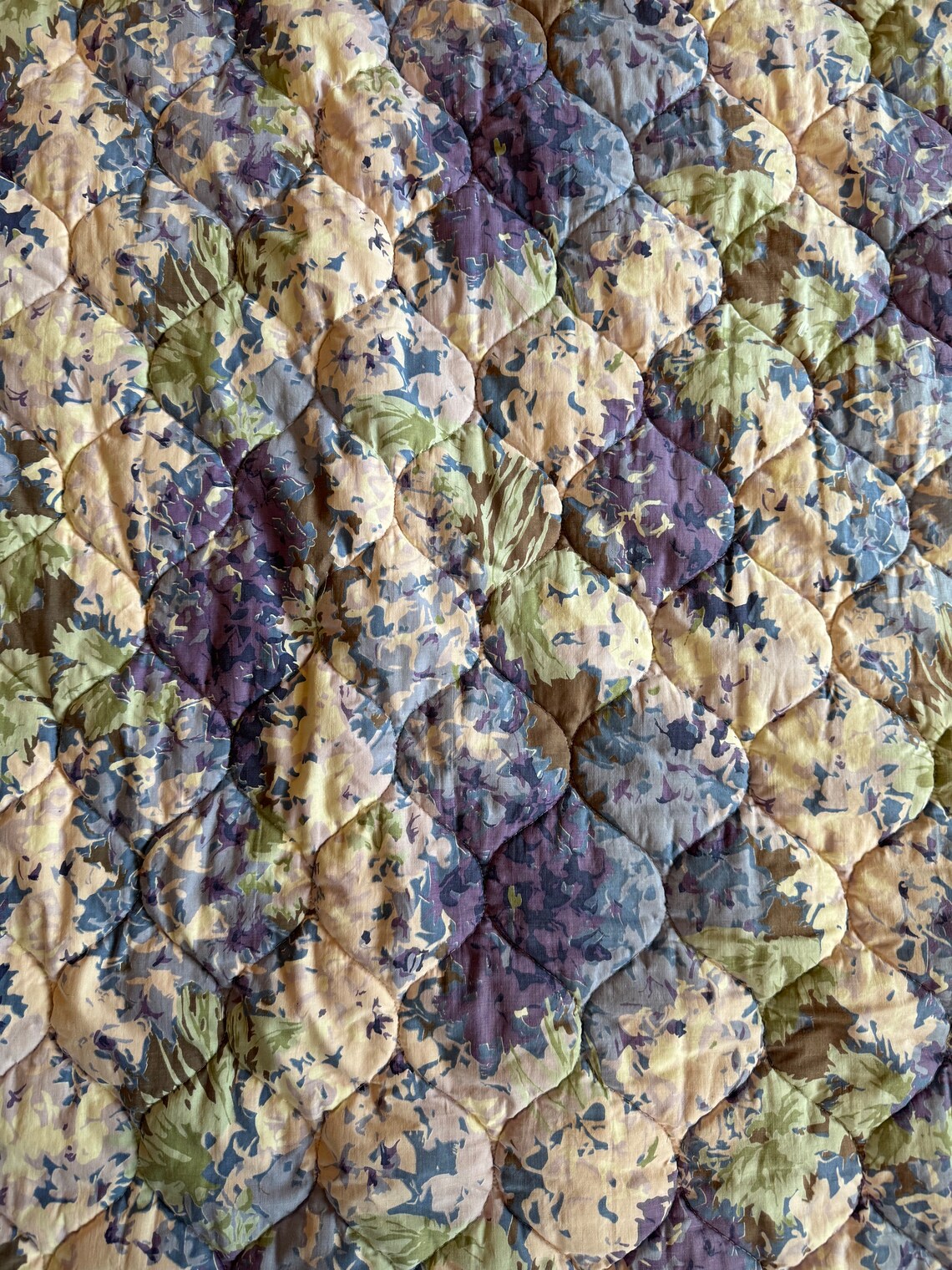 Vintage 1960’s Quilted Twin Coverlet- Lilac and Blue Abstract Floral - Etsy