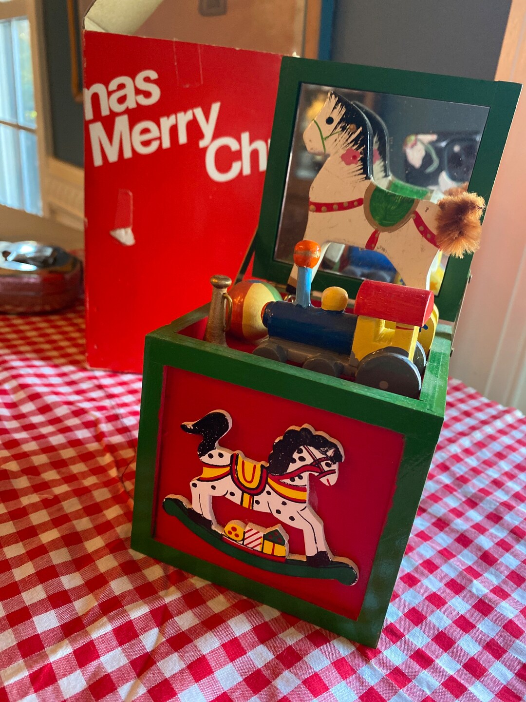 1970s Vintage Wooden Toy Box Christmas Ornament Music Box Etsy