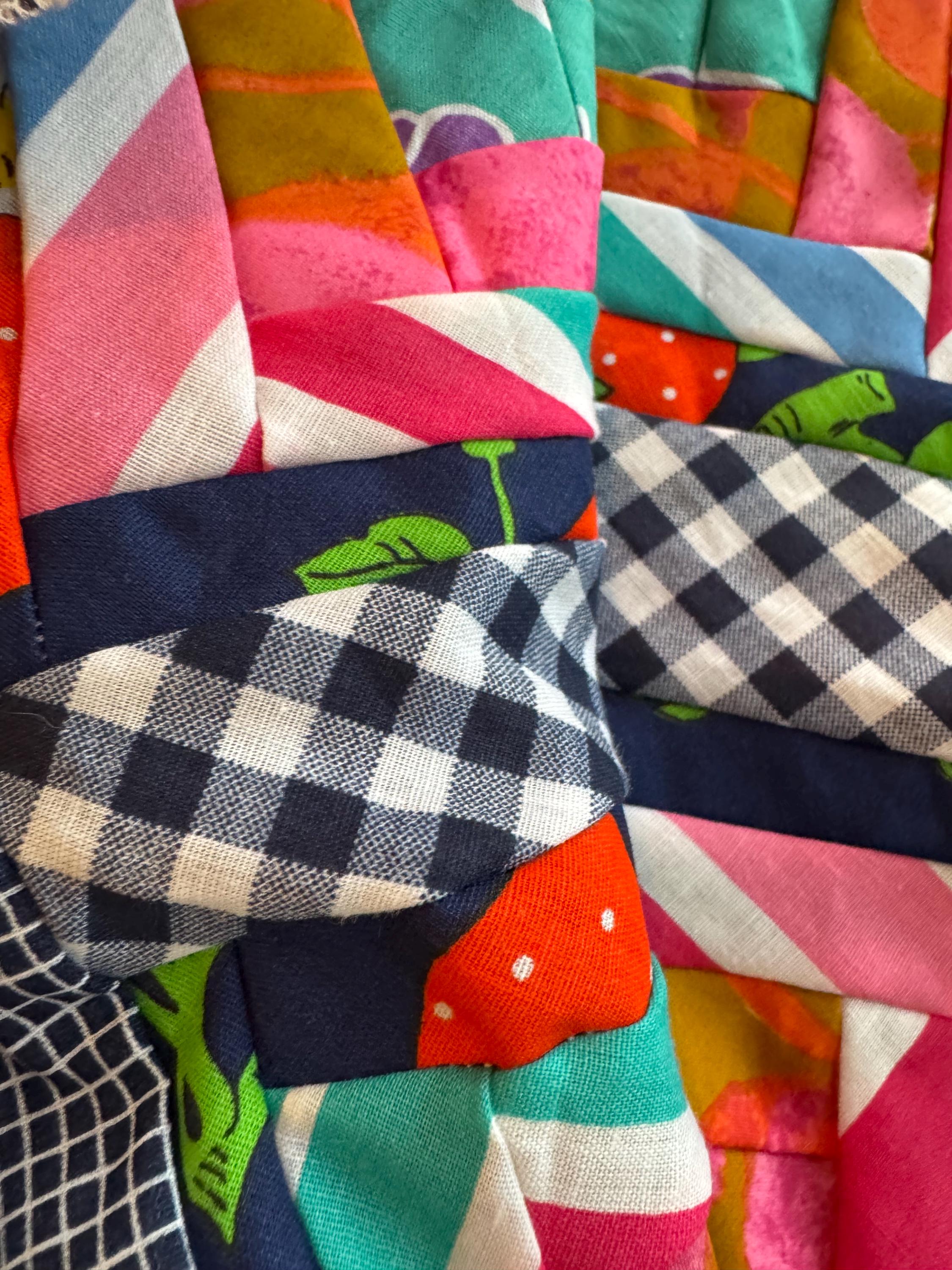 Dessus De Couette (Quilt Top) Patchwork Scrappy Log Cabin | 100% Coton Fabriqué USA - Neuf