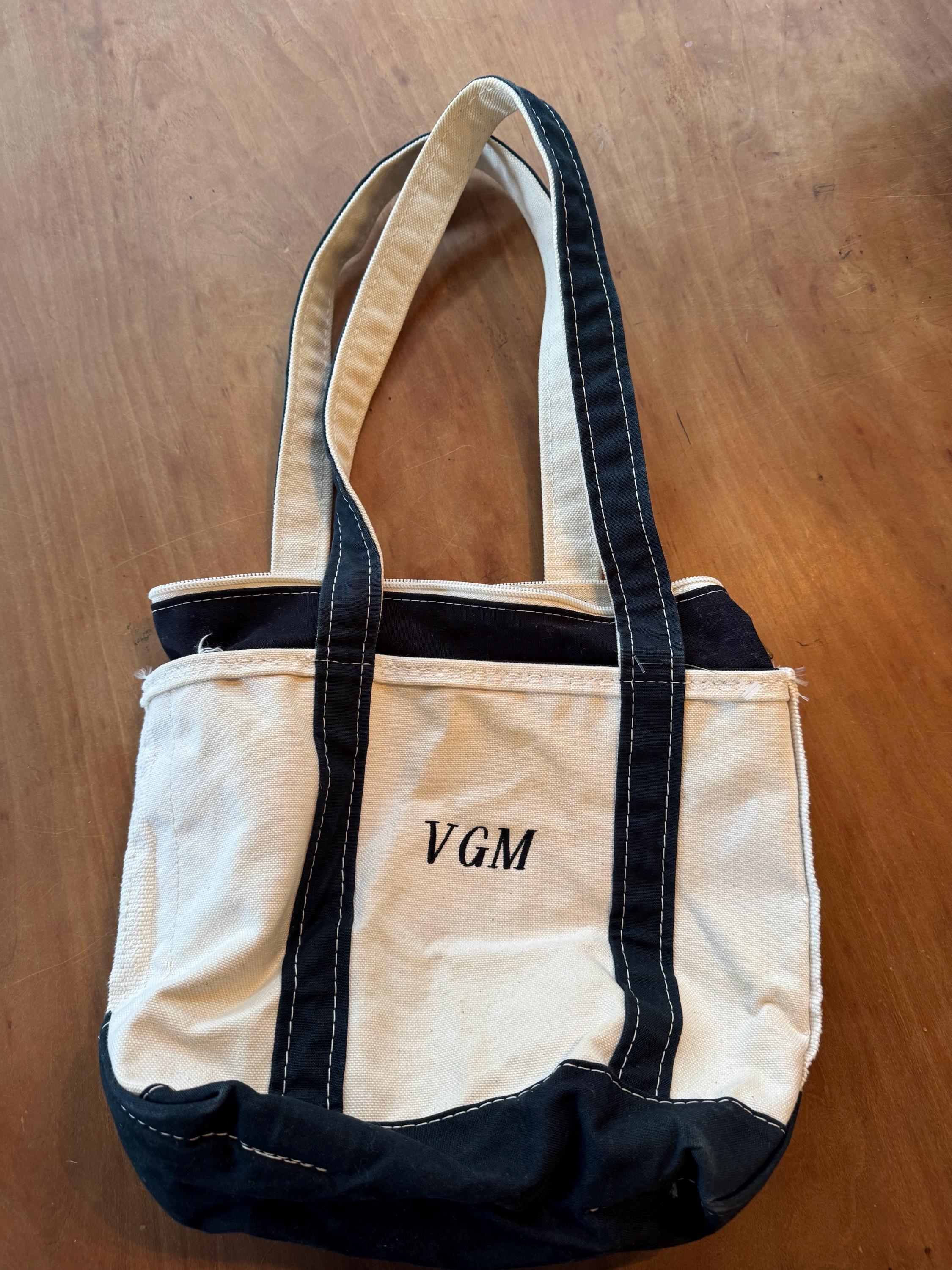 バッグ 90s LLbean Boat and tote Navy Offwhite M VTG LL Bean Boat & Tote Blue Trim 14