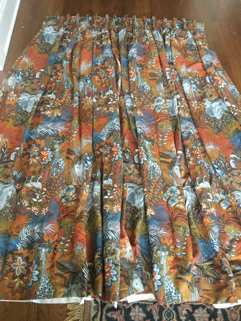 lions elephants and giraffes Vintage curtain double width curtain panel