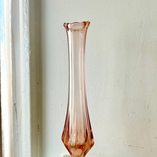 Vintage Pink Swung Glass Bud Vase.