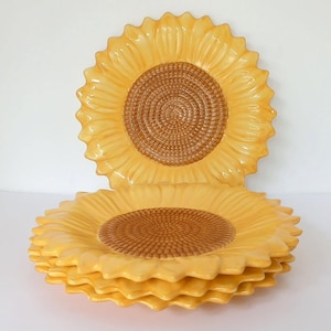 Vintage Ross Berrie Sunflower Dish Set: Hand-Painted Ceramic Plates