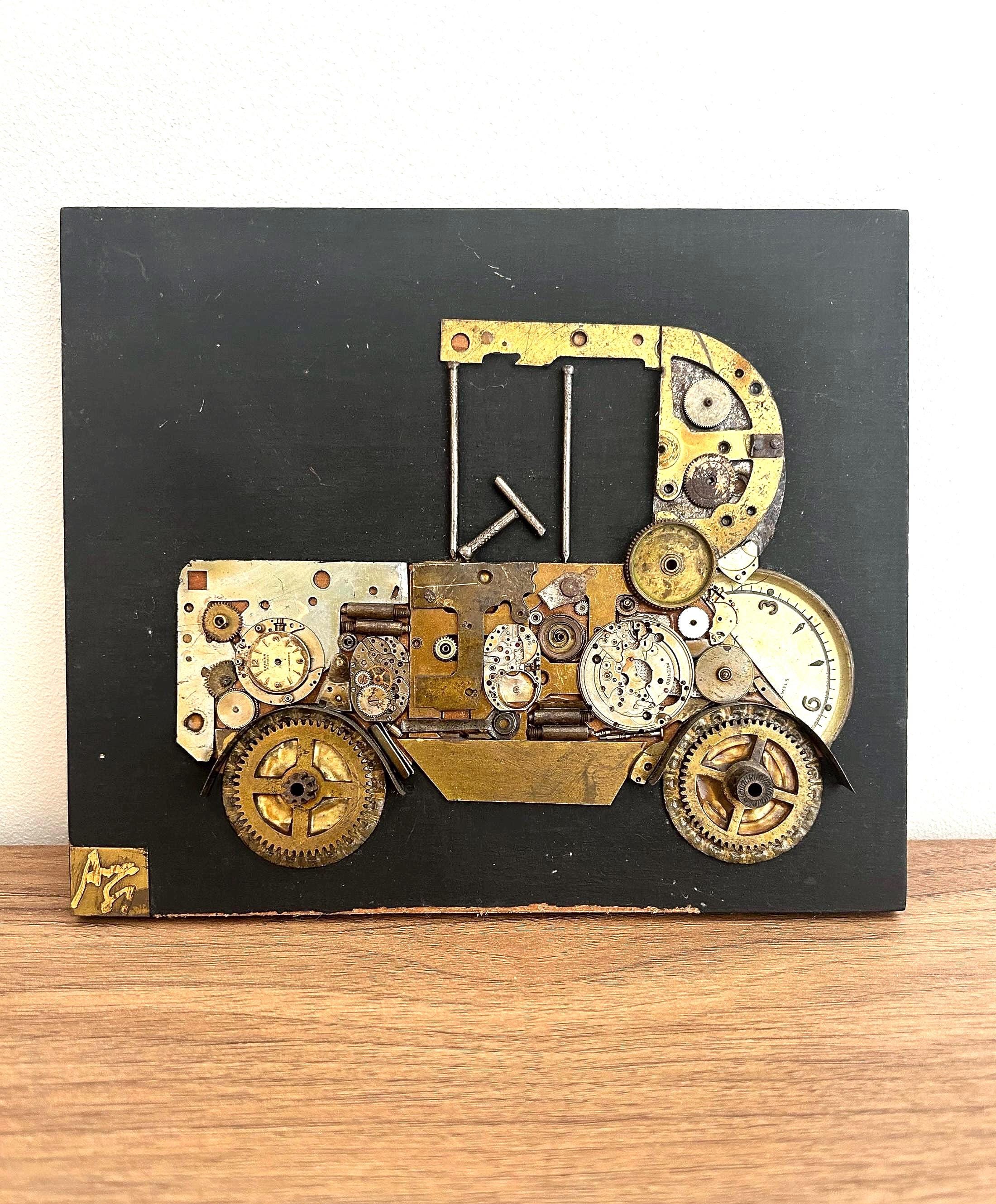 Vintage Car Wall Art Created From Recycled Watch and Clock Parts