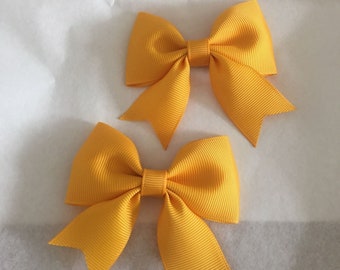 Dandelion yellow girls school hair bows with tails 3”