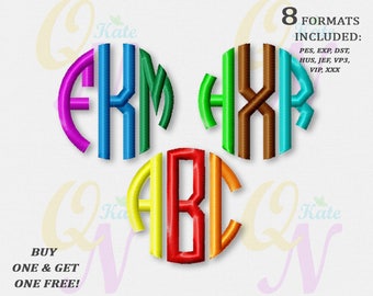 BOGO FREE! Circle Monogram Font embroidery design, Font Machine Embroidery Designs, Instant Download, 1, 1.5, 2, 2.5, 3 inch, #002