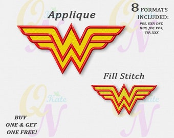 BOGO FREE! Wonder Woman logo applique embroidery design, Wonder Woman Logo Fill Stitch Embroidery Design, Superheroes Embroidery Design #119