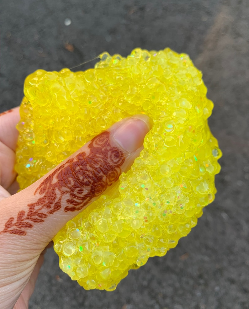 Crystalized lemon droplets slushie slime, lemon SCENTED, crunchy slime, clear slime, stress relieving, slushy slime, refreshing scent 