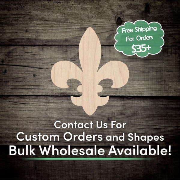 Fleur De Lis Unfinished Wood Cutout Shape - Laser Cut DIY Craft Bulk Wholesale Pricing Engraved