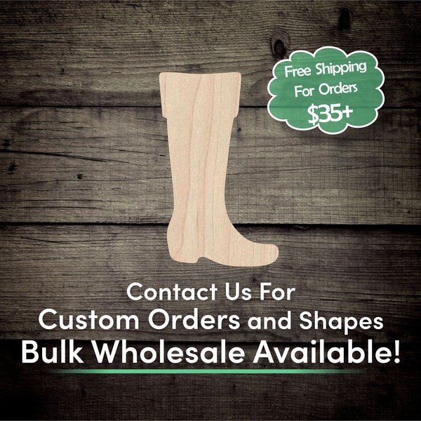 Pirate Boot Unfinished Wood Cutout Shape - Laser Cut DIY Craft Bulk Wholesale Pricing Engraved