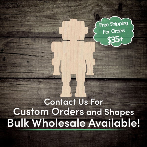 Robot Unfinished Wood Cutout Shape - Laser Cut DIY Craft Bulk Wholesale Pricing Engraved