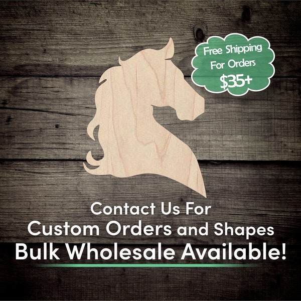 Horse Head Unfinished Wood Cutout Shape - Laser Cut DIY Craft Bulk Wholesale Pricing Engraved