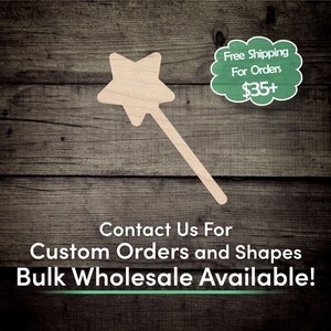 Magic Wand Unfinished Wood Cutout Shape - Laser Cut DIY Craft Bulk Wholesale Pricing Engraved