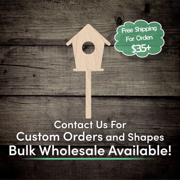 Bird House Unfinished Wood Cutout Shape - Laser Cut DIY Craft Bulk Wholesale Pricing Engraved