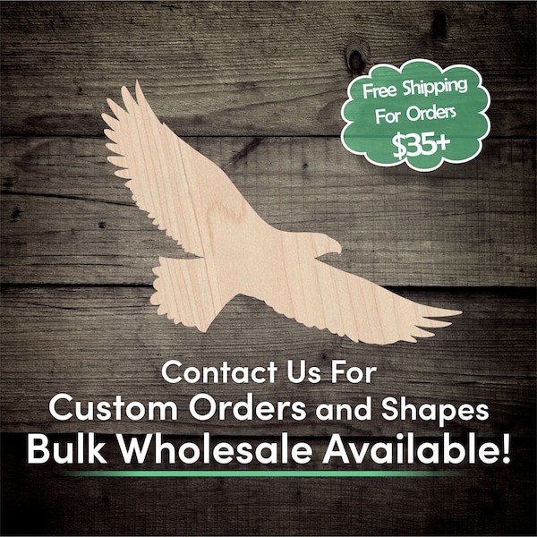 Flying Eagle Unfinished Wood Cutout Shape - Laser Cut DIY Craft Bulk Wholesale Pricing Engraved