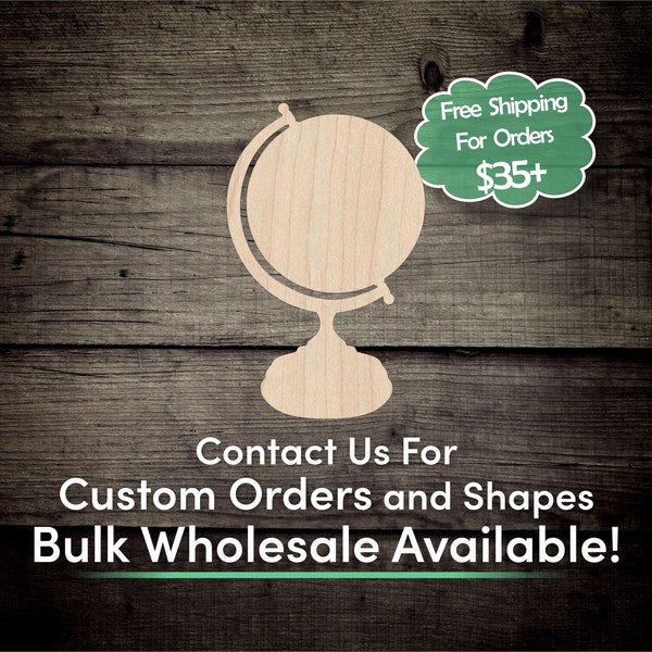 Globe Unfinished Wood Cutout Shape - Laser Cut DIY Craft Bulk Wholesale Pricing Engraved