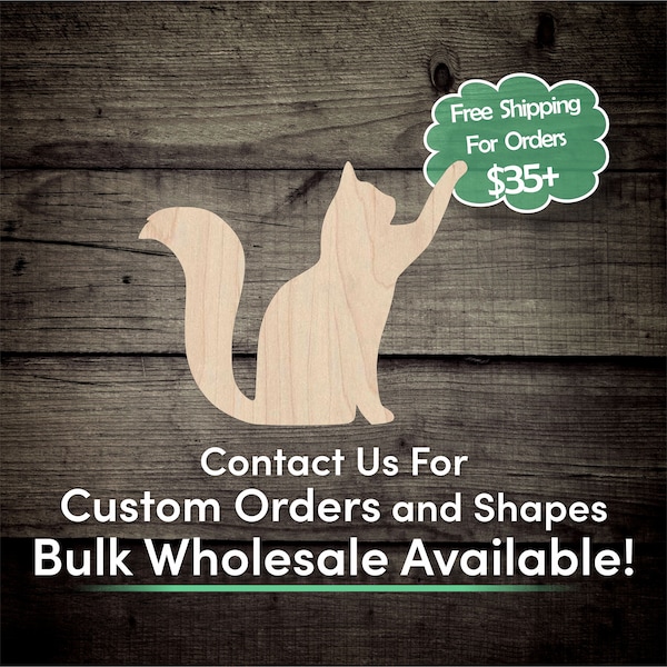 Kitty Cat Playing Unfinished Wood Cutout Shape - Laser Cut DIY Craft Bulk Wholesale Pricing Engraved