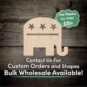 Republican Elephant Unfinished Wood Cutout Shape - Laser Cut DIY Craft Engraved