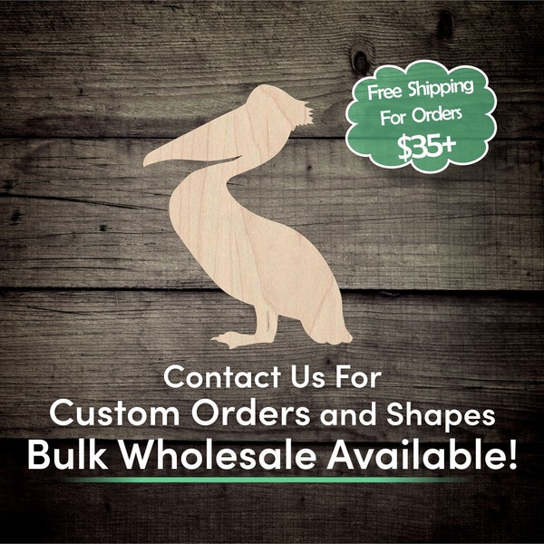 Pelican Unfinished Wood Cutout Shape - Laser Cut DIY Craft Bulk Wholesale Pricing Engraved