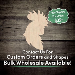 Chicken Rooster Head Unfinished Wood Cutout Shape - Laser Cut DIY Craft Bulk Wholesale Pricing Engraved