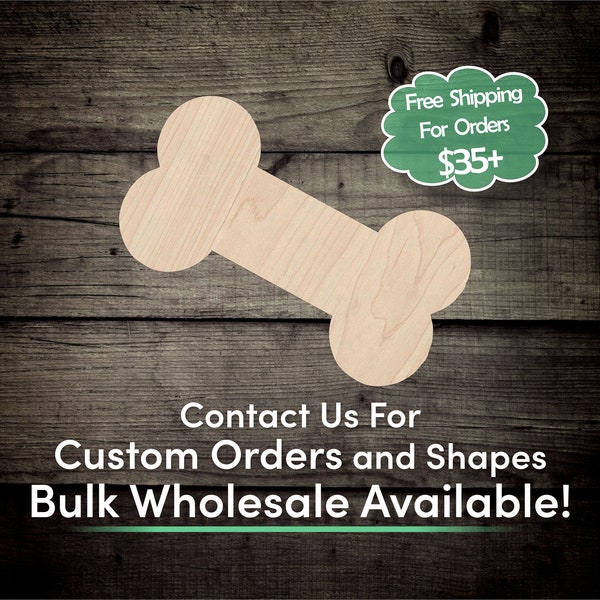 Dog Bone Unfinished Wood Cutout Shape - Laser Cut DIY Craft Bulk Wholesale Pricing Engraved
