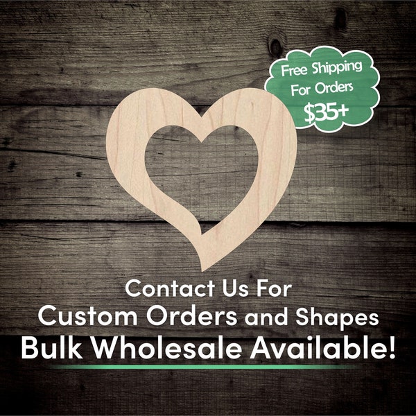 Heart Outline Love Unfinished Wood Cutout Shape - Laser Cut DIY Craft Engraved