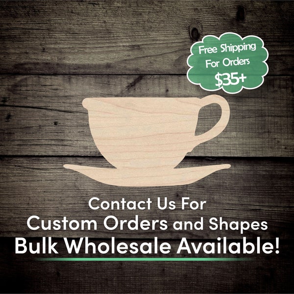 Tea Cup Unfinished Wood Cutout Shape - Laser Cut DIY Craft Bulk Wholesale Pricing Engraved