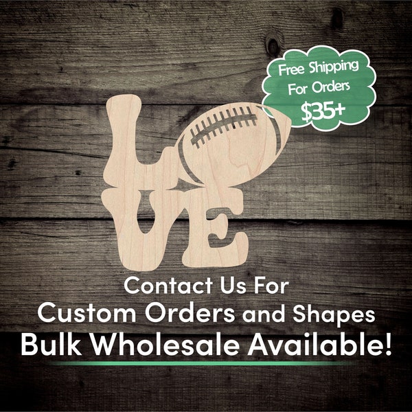 Love Football Unfinished Wood Cutout Shape - Laser Cut DIY Craft Bulk Wholesale Pricing Engraved