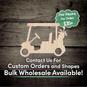 Golf Cart Unfinished Wood Cutout Shape - Laser Cut DIY Craft Bulk Wholesale Pricing Engraved