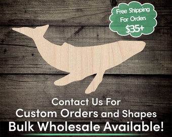 Whale Unfinished Wood Cutout Shape - Laser Cut DIY Craft Bulk Wholesale Pricing Engraved