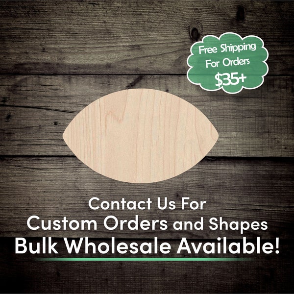 Football Unfinished Wood Cutout Shape - Laser Cut DIY Craft Bulk Wholesale Pricing Engraved