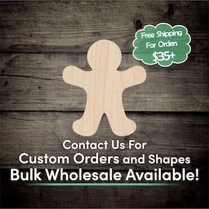 Gingerbread Man Unfinished Wood Cutout Shape - Laser Cut DIY Craft Bulk Wholesale Pricing Engraved