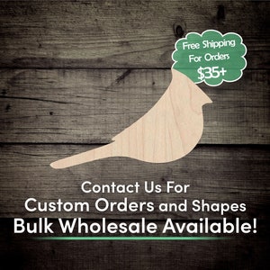 Cardinal Bird Unfinished Wood Cutout Shape - Laser Cut DIY Craft Bulk Wholesale Pricing Engraved