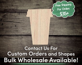 custom paper hot cups To Go Coffee Cup Unfinished Wood Cutout Shape - Laser Cut DIY Craft Bulk Wholesale Pricing