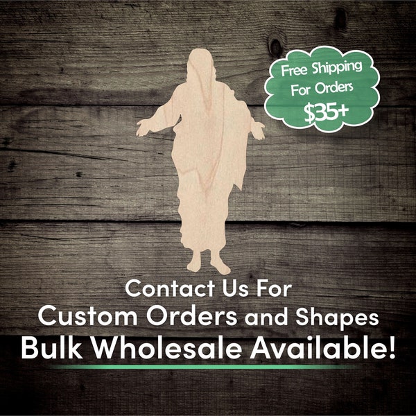 Jesus Man Cross Unfinished Wood Cutout Shape - Laser Cut DIY Craft Bulk Wholesale Pricing Engraved