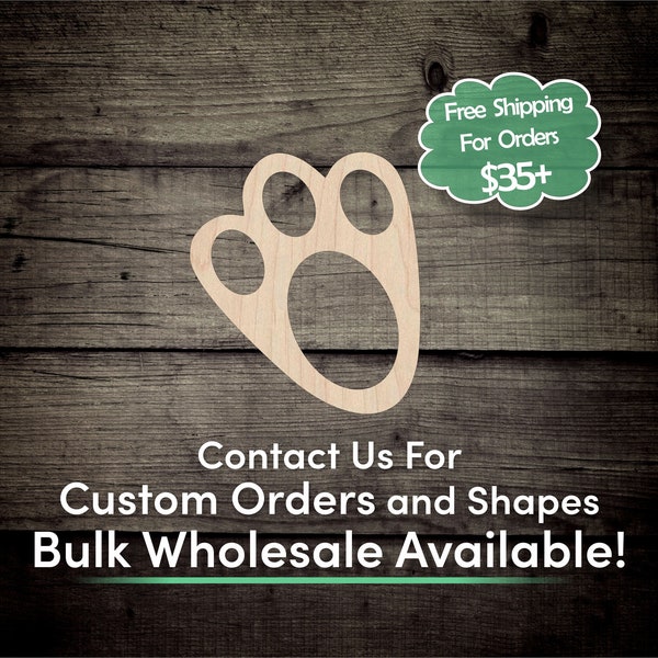 Bunny Foot Unfinished Wood Cutout Shape - Laser Cut DIY Craft Bulk Wholesale Pricing Engraved