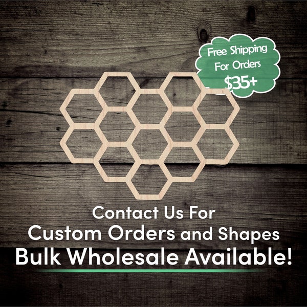 Bee  Honeycomb Unfinished Wood Cutout Shape - Laser Cut DIY Craft Engraved