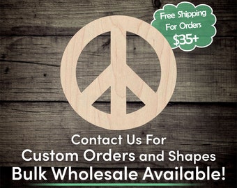 Peace Sign Unfinished Wood Cutout Shape - Laser Cut DIY Craft Bulk Wholesale Pricing Engraved