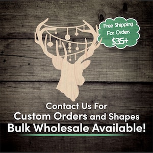 Deer Antler Ornament Unfinished Wood Cutout Shape - Laser Cut DIY Craft Bulk Wholesale Pricing Engraved