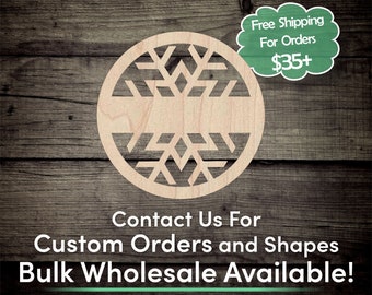 Snowflake Ornament Unfinished Wood Cutout Shape - Laser Cut DIY Craft Bulk Wholesale Pricing Engraved