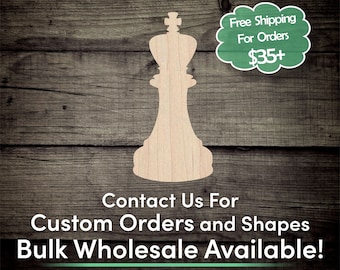King Chess Piece  Unfinished Wood Cutout Shape - Laser Cut DIY Craft Bulk Wholesale Pricing Engraved