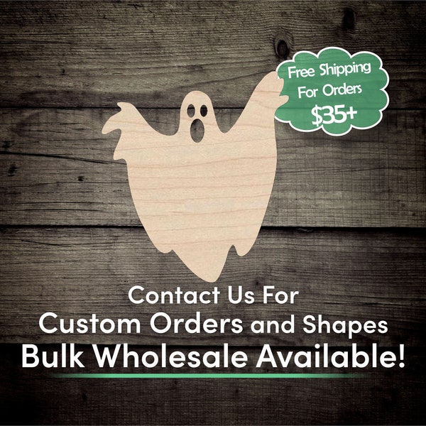 Ghost Unfinished Wood Cutout Shape - Laser Cut DIY Craft Bulk Wholesale Pricing Engraved