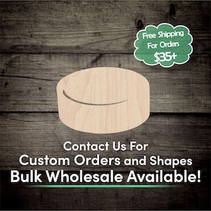 May include: A light-colored, unfinished wooden shape with a curved groove cut into the top. The image includes text that says "Contact Us For Custom Orders and Shapes Bulk Wholesale Available!"