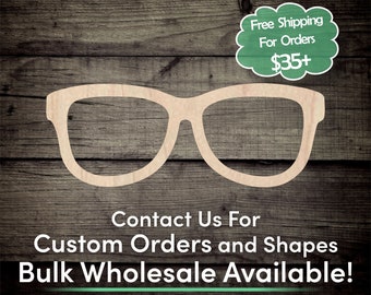 Glasses Unfinished Wood Cutout Shape - Laser Cut DIY Craft Bulk Wholesale Pricing Engraved