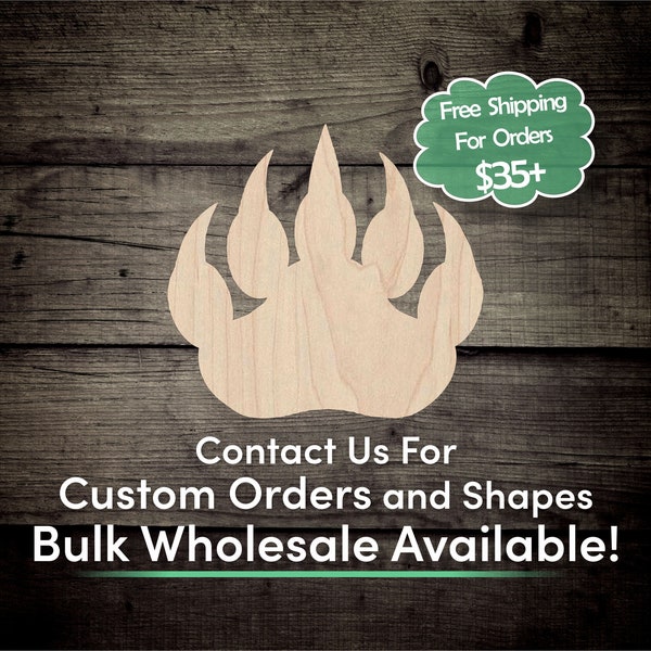 Bear Claw Unfinished Wood Cutout Shape- Laser Cut DIY Craft Engraved