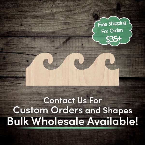 Water Waves Element Unfinished Wood Cutout Shape - Laser Cut DIY Craft Bulk Wholesale Pricing Engraved